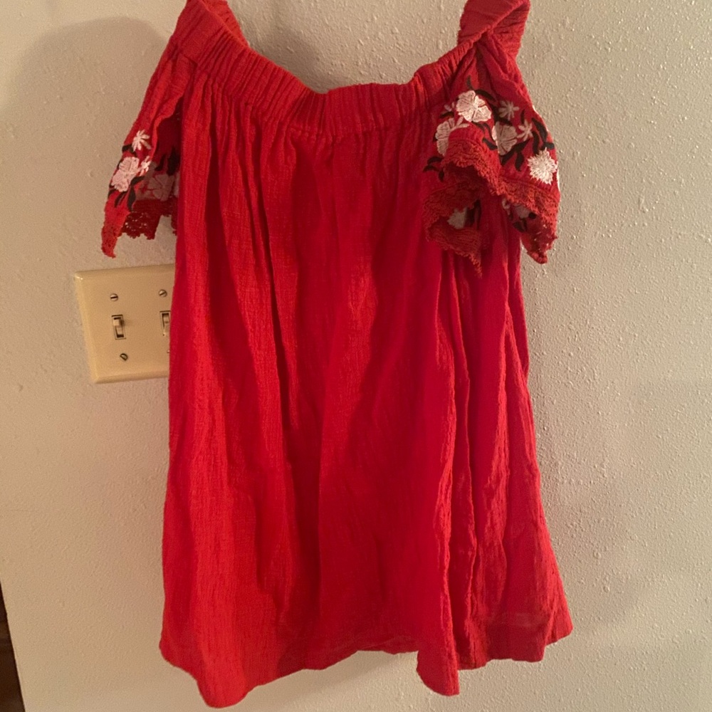 Off the shoulder red top